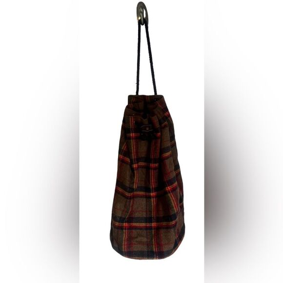 Vintage Gap Tartan Plaid Drawstring Backpack Wool Mt. Whistler Lodge Y2K 90s - Picture 1 of 11